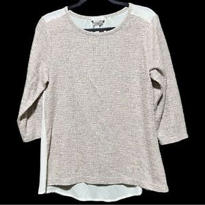 Van Heusen Women Contrast Trim Blouse Top Pullover 3/4 Sleeve Cream White Medium